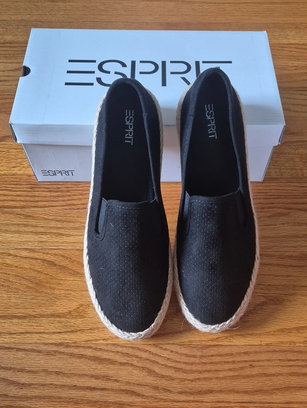 Esprit Black Slip-On Espadrilles with Jute Trim